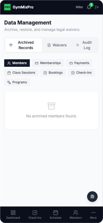 Data management interface on mobile
